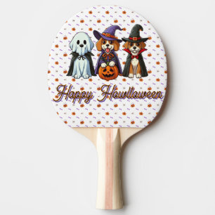 Cute Dogs as ghost, witch, & vampire  Ping Pong Paddle
