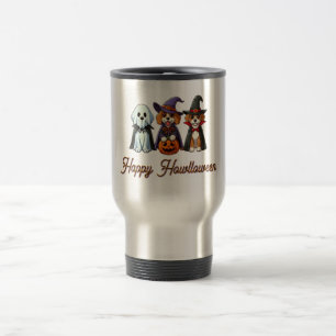 Cute Dogs as ghost, witch, & vampire Travel Mug