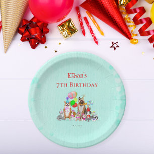 Cute Dogs Birthday Celebration Let's Paw-ty Paper Plate