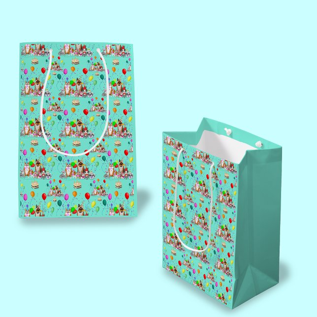 Cute Dogs Birthday Celebration Let's Pawty Pattern Medium Gift Bag (Creator Uploaded)