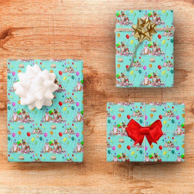 Cute Dogs Birthday Celebration Let's Pawty Pattern Wrapping Paper Sheet (Creator Uploaded)