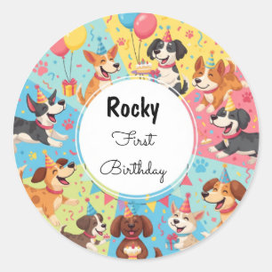 Cute Dogs Birthday Party Favor Stickers