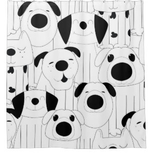 Cute dogs: black, white cartoon. shower curtain