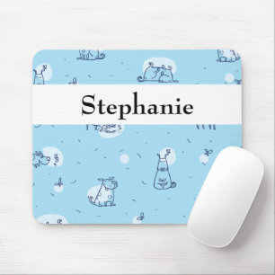 Cute Dogs Blue Sketched Personalised Animals Mouse Mat