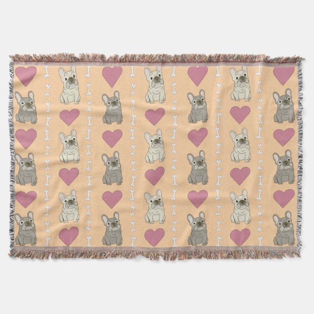 Cute dogs, bones, and hearts throw blanket (Front)