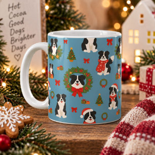 Cute Dogs Border Collie Christmas Pattern Holiday Coffee Mug
