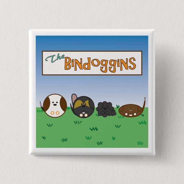 Cute Dogs Button, The Bindoggins 15 Cm Square Badge (Front)