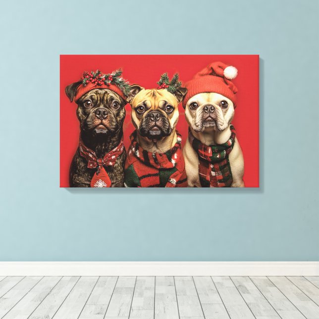 Cute Dogs Celebrating Christmas Canvas Print (Insitu(Wood Floor))