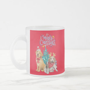 Cute dogs christmas frosted glass coffee mug