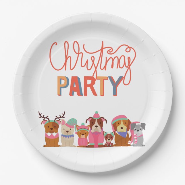 Cute dogs Christmas party  Paper Plate (Front)