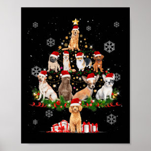 Cute Dogs Christmas Tree Lights Dogs Lovers Xmas P Poster