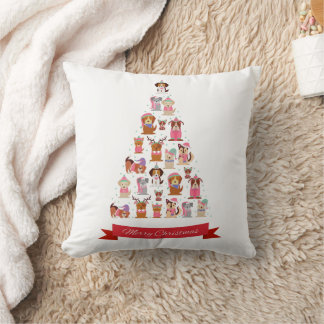 Cute Dogs Christmas Tree Throw Pillow