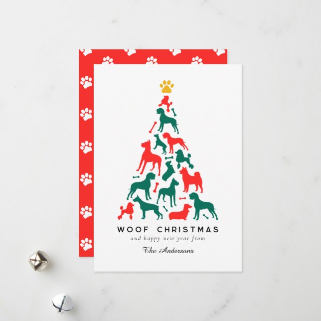 Cute Dogs Christmas Tree Woof Christmas  Holiday Card (Front/Back In Situ)