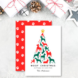 Cute Dogs Christmas Tree Woof Christmas Holiday Card