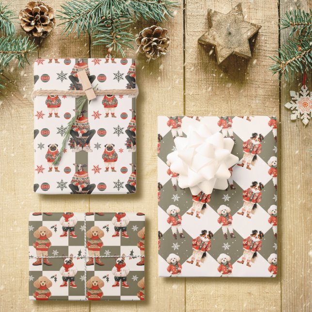Cute Dogs Christmas Wrapping Paper Sheet (Creator Uploaded)