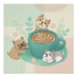 Cute Dogs & Coffee Illustration Poster