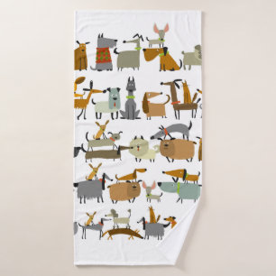 Cute dogs collection, sketch vintage illustration bath towel