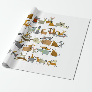 Cute dogs collection, sketch vintage illustration wrapping paper