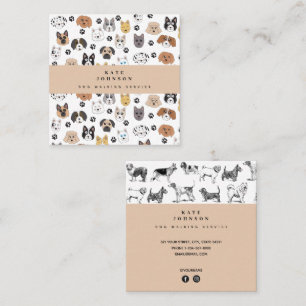 Cute Dogs Dog Walker Grooming Square Business Card