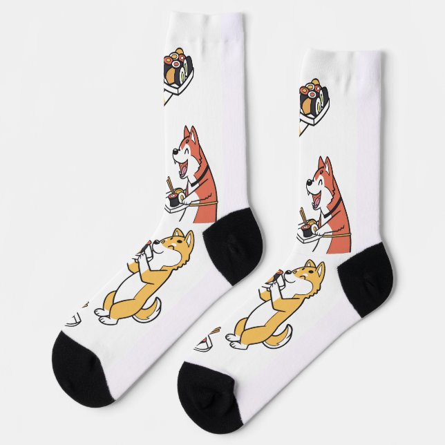 Cute Dogs Eating Sushi Novelty Socks (Left)