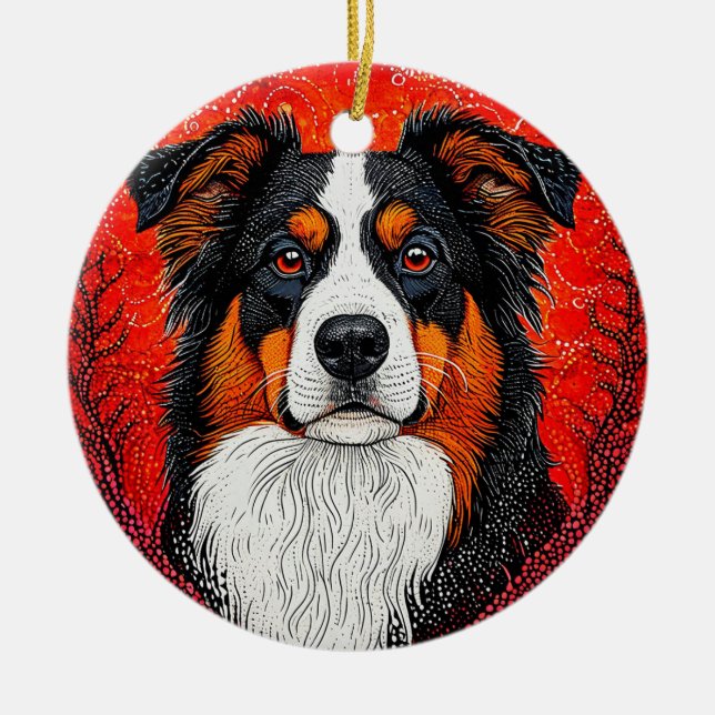 Cute Dog's face Ceramic Tree Decoration (Front)