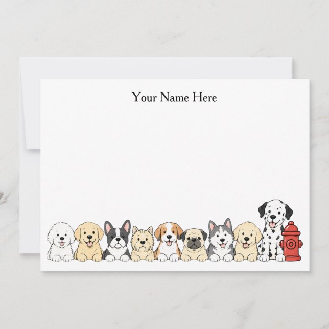 Cute Dogs & Fire Hydrants Flat Notecard (Front)