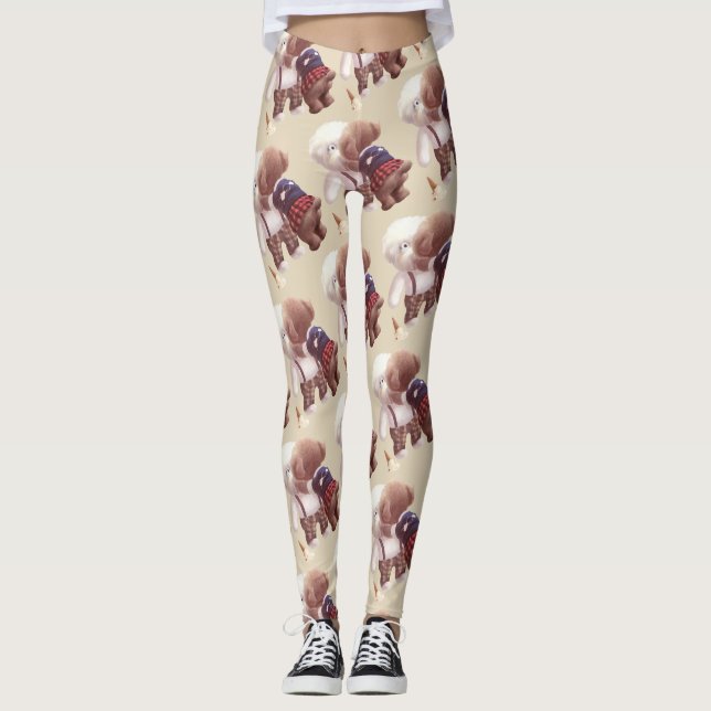 Cute Dogs Hugging Leggings (Front)