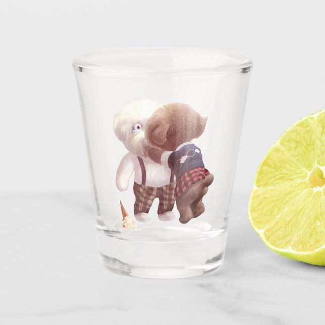 Cute Dogs Hugging Shot Glass (Front)