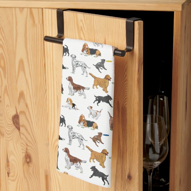 Cute Dogs Illustrations Pattern Tea Towel (Thirds Fold)