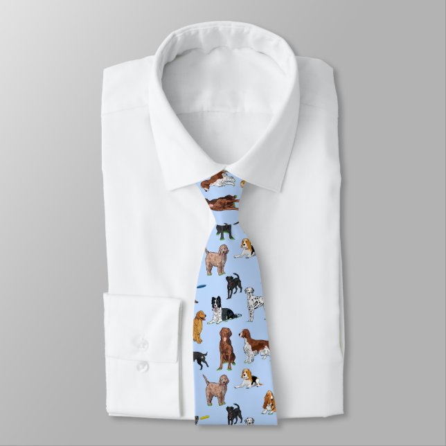 Cute Dogs Illustrations Pattern Tie (Tied)