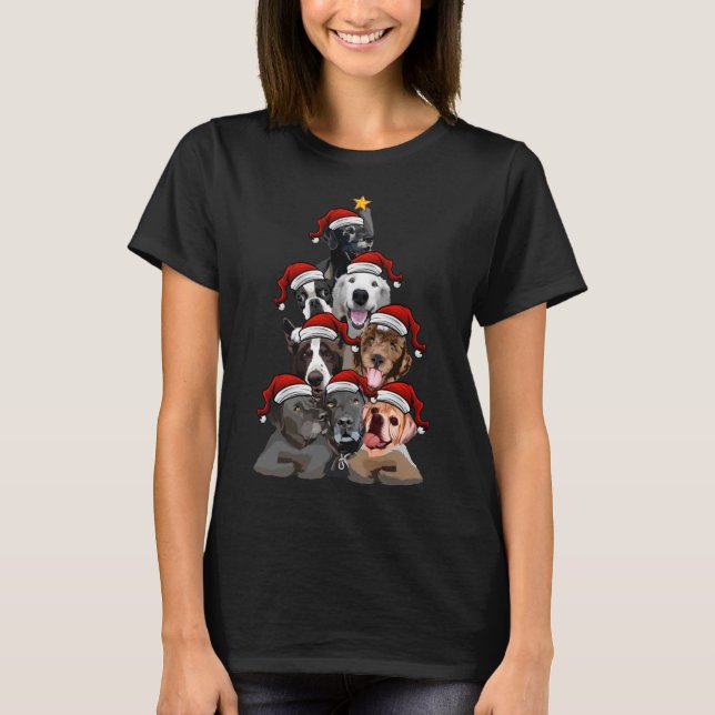 Cute Dogs in Santa Hats Christmas Tree with Star H T-Shirt (Front)
