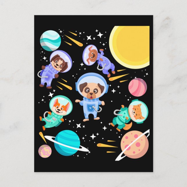 Cute Dogs in Space Pet Astronauts Postcard (Front)