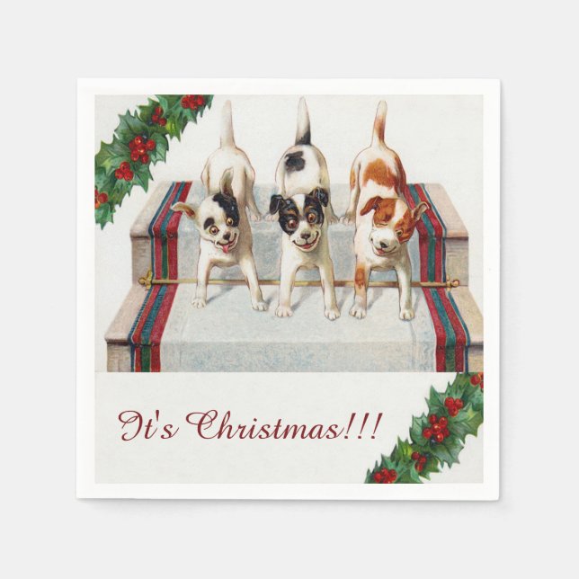 Cute Dog's "It's Christmas" Napkin (Front)