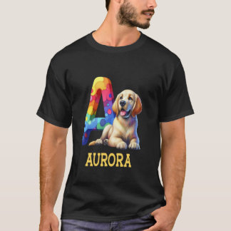 Cute Dogs Letter Aurora Name Rainbow Dog T-Shirt