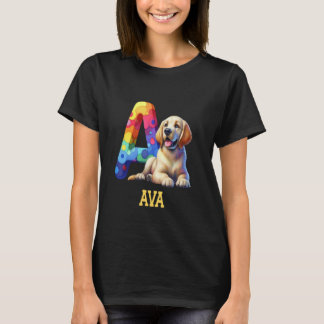 Cute Dogs Letter Ava Name Rainbow Dog T-Shirt