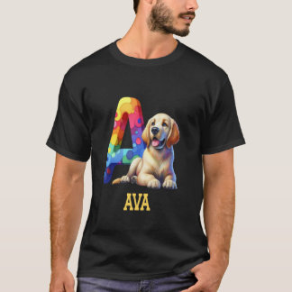 Cute Dogs Letter Ava Name Rainbow Dog T-Shirt