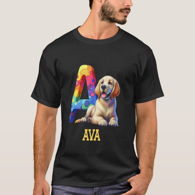 Cute Dogs Letter Ava Name Rainbow Dog T-Shirt (Front)