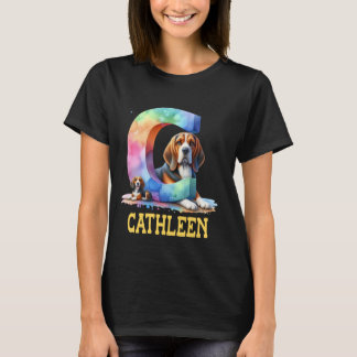 Cute Dogs Letter Cathleen Name Rainbow Dog T-Shirt