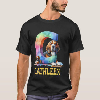 Cute Dogs Letter Cathleen Name Rainbow Dog T-Shirt