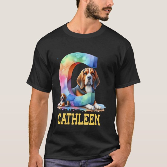 Cute Dogs Letter Cathleen Name Rainbow Dog T-Shirt (Front)