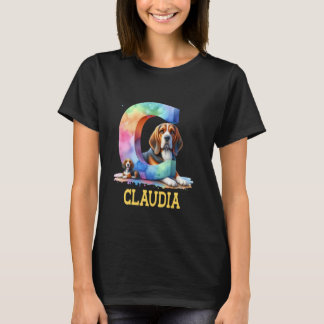 Cute Dogs Letter Claudia Name Rainbow Dog T-Shirt