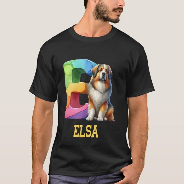 Cute Dogs Letter Elsa Name Rainbow Dog T-Shirt (Front)