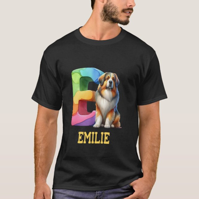 Cute Dogs Letter Emilie Name Rainbow Dog T-Shirt (Front)
