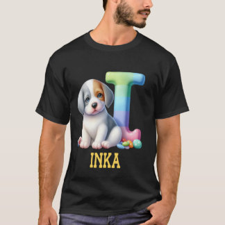 Cute Dogs Letter Inka Name Rainbow Dog T-Shirt