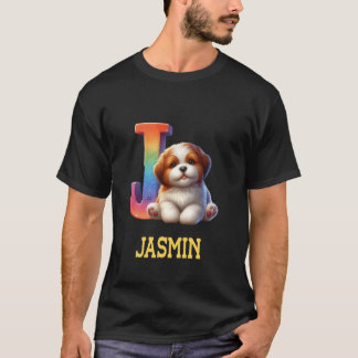 Cute Dogs Letter Jasmin Name Rainbow Dog T-Shirt