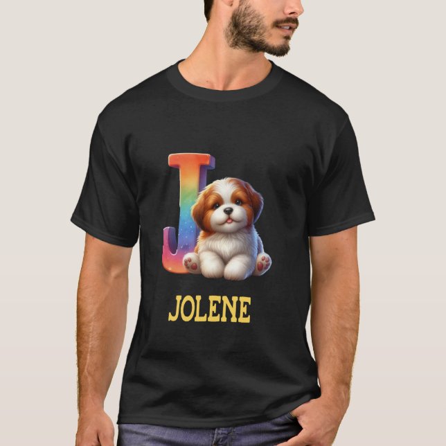 Cute Dogs Letter Jolene Name Rainbow Dog T-Shirt (Front)