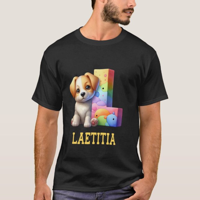 Cute Dogs Letter Laetitia Name Rainbow Dog T-Shirt (Front)