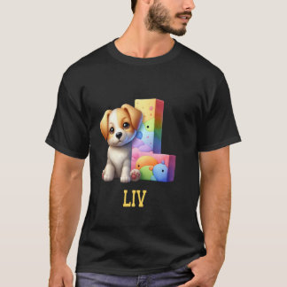 Cute Dogs Letter Liv Name Rainbow Dog T-Shirt
