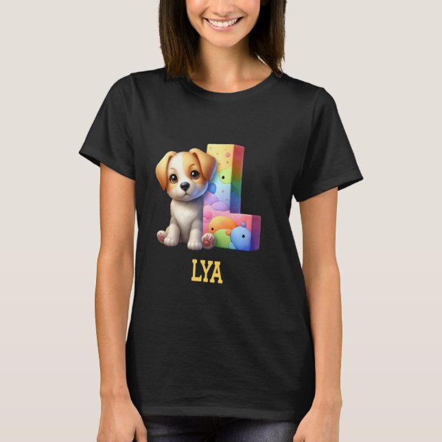 Cute Dogs Letter Lya Name Rainbow Dog T-Shirt (Front)