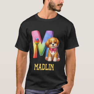 Cute Dogs Letter Madlin Name Rainbow Dog T-Shirt